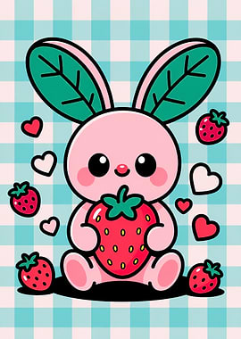 Cute Strawberry Bunny Illustration