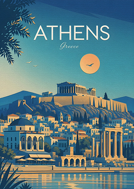 Vintage Travel Poster of Athens Greece