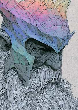 Iridescent Helmeted Bearded Warrior Portrait