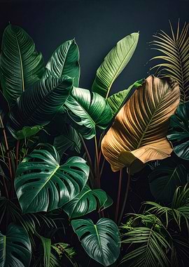 Tropical Leaves with Golden Accent