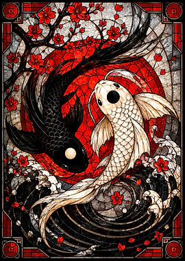 Stained Glass Yin Yang Koi Fish