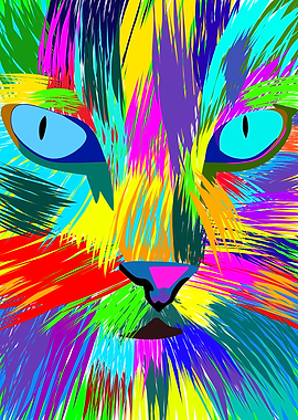 Abstract Colorful Cat Face Portrait