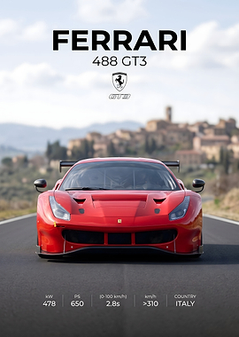 Ferrari 488 GT3 Sports Car Poster