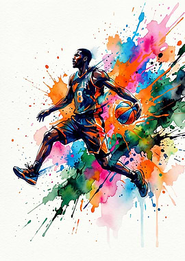 Watercolor Basketball Player Action Art