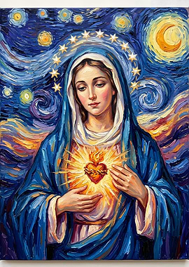 Virgin Mary Immaculate Heart Starry Night