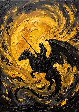 Knight Riding Dragon Oil Painting