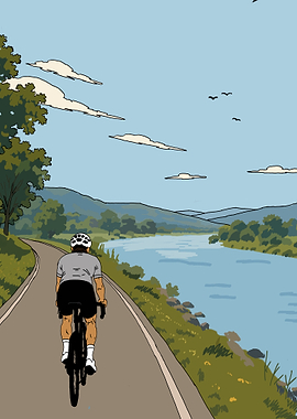 Cyclist Riding Along a River