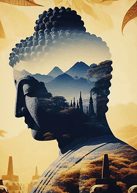 Double Exposure Buddha Silhouette Art