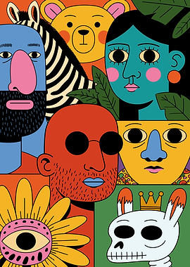 Colorful Abstract Character Collage Illustration