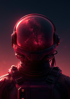 Astronaut with Red Nebula Helmet Reflection