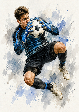 Watercolor Goalkeeper Making a Save