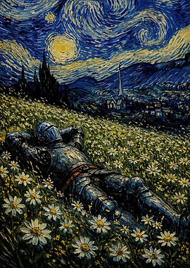 Knight Resting in Starry Field
