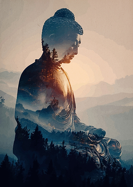 Double Exposure Buddha Mountain Landscape