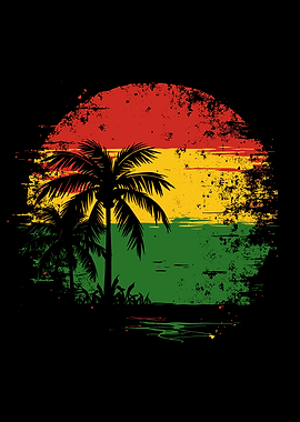 Reggae Style Palm Tree Vintage Sunset