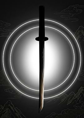 Minimalist Katana Silhouette with Halo