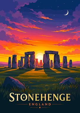 Stonehenge England Sunset Travel Poster