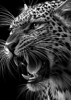 Fierce Leopard Portrait in Black and White