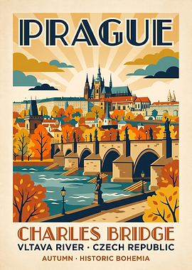 Vintage Travel Poster of Prague