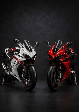 Red and White Sport Motorcycles