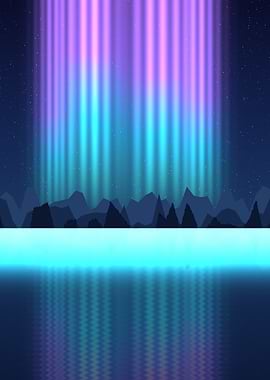 Aurora Borealis - Northern Lights Over a Mountain Lake