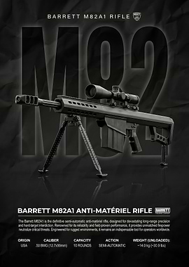 black Barrett M82A1 Anti-Matériel Rifle Poster