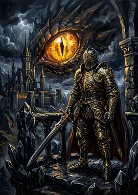 Knight Facing a Giant Dragon Eye
