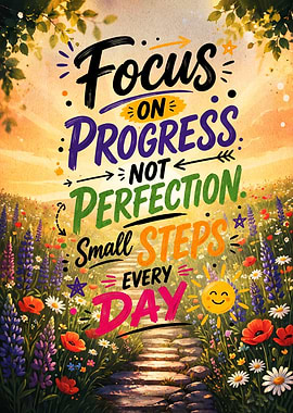 Focus on Progress Inspirational Quote Poster