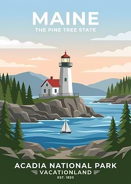 Maine Acadia National Park Travel Poster