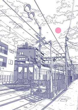Anime Style Train Crossing Scene