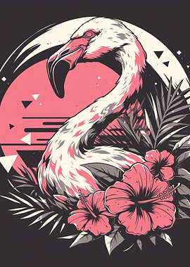 Tropical Flamingo and Hibiscus Illustration