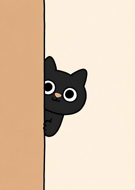 Cute Peeking Black Cat Illustration