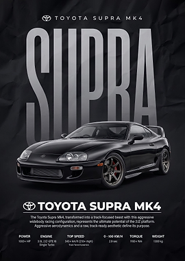 black Supra MK4 Track Beast car Poster