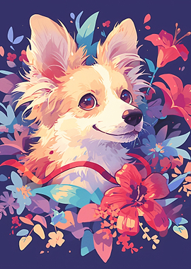 Cute Dog Surrounded by Vibrant Flowers