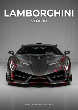 Lamborghini Veneno Carbon Fiber Supercar Poster
