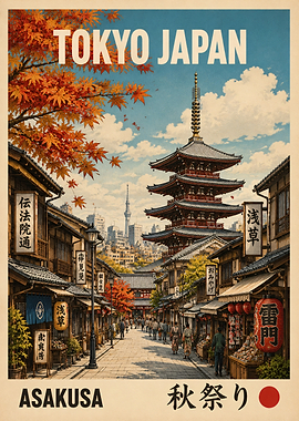 Vintage Tokyo Asakusa Travel Poster