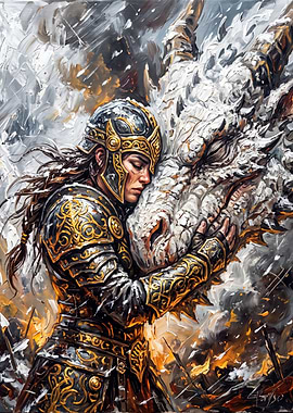 Knight Embracing a White Dragon