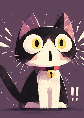 Surprised Tuxedo Cat Illustration