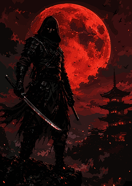Ninja Warrior Under Blood Moon