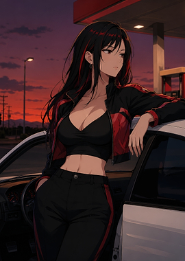 Anime Girl Leaning on Car