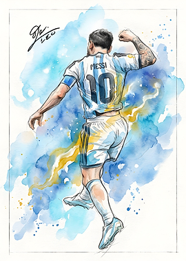 Lionel Messi Argentina Watercolor Art