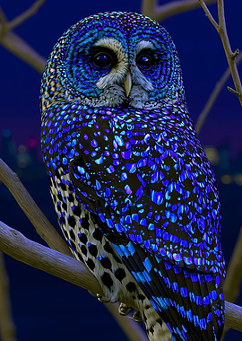 Vibrant Neon Blue Spotted Owl