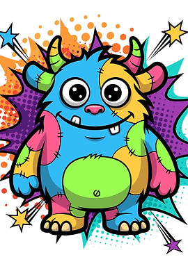 Colorful Patchwork Monster Cartoon Illustration