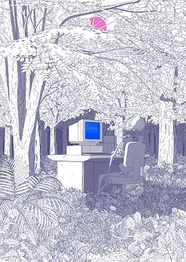 Skeleton Working on Computer in Forest