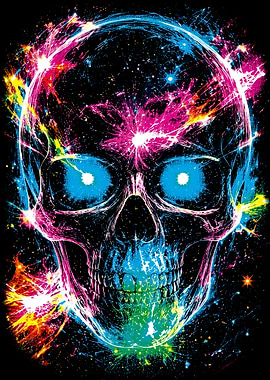 Cosmic Neon Skull Art
