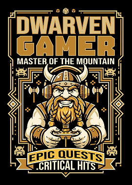 Dwarven Gamer Master of the Mountain Fantasy RPG Wall Art
