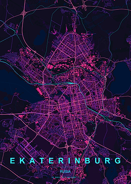 Neon Map of Ekaterinburg Russia