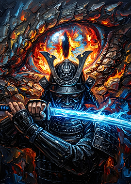 Samurai Warrior with Glowing Dragon Eye