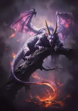 Menacing Horned Dragon on Dead Tree