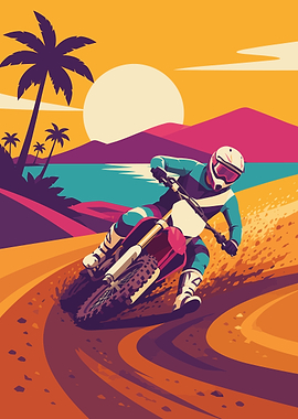 Motocross Rider on Tropical Sunset Track