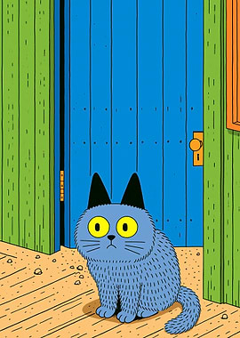 Blue Cat Sitting by Door